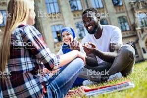 stock photo of international students hanging out
